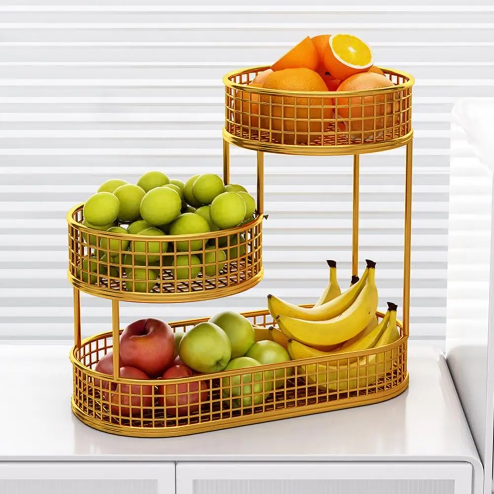 Food Snacks Basket - สามชั้นตะกร้าผลไม้ห้องนั่งเล่นจัดเก็บขนมผลไม้จานขนมเคาน์เตอร์ครัวตะกร้าลวดชามขาตั้ง