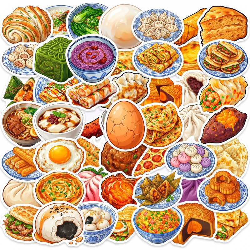 Food Like Snacks - สติกเกอร์วัสดุ DIY ลายอาหารจีน 50 ชิ้น ไม่ซ้ำกัน