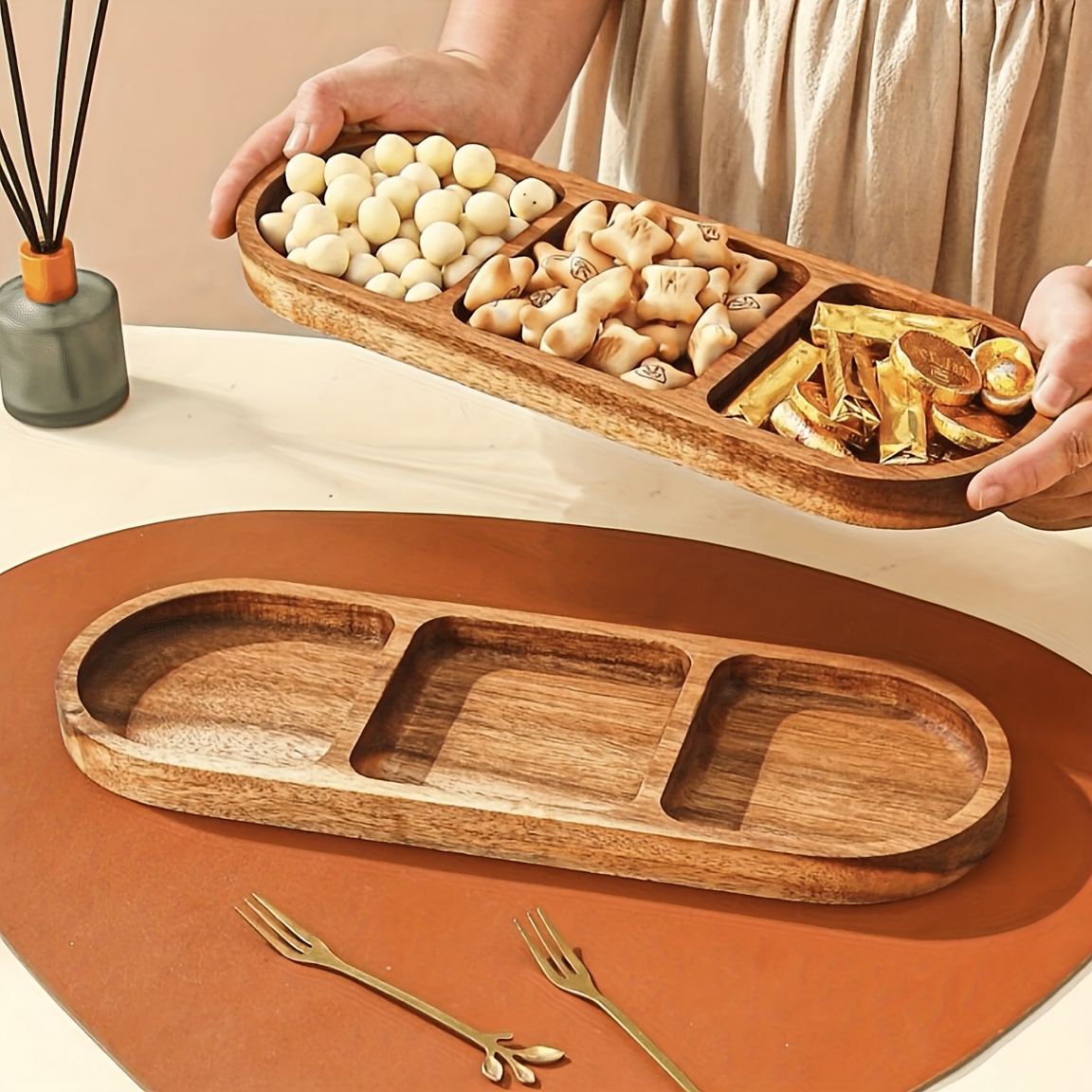 Food Snacks In Japan - ไม้อะคาเซียอาหารอเนกประสงค์ถาด,แบ่งเสิร์ฟ Platter สําหรับห้องครัว,ขนมขบเคี้ยว,ถาดขนมตกแต่งบ้าน