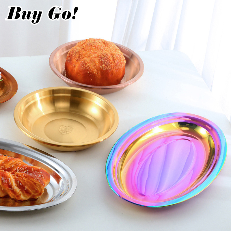 Food Snacks To Buy - 1/2PCS สแตนเลสสตีลอาหารจานปลาแผ่นโลหะถาดผลไม้สลัดพาสต้าขนมขบเคี้ยวของหวานจานเสิร์ฟแผ่นเก็บ
