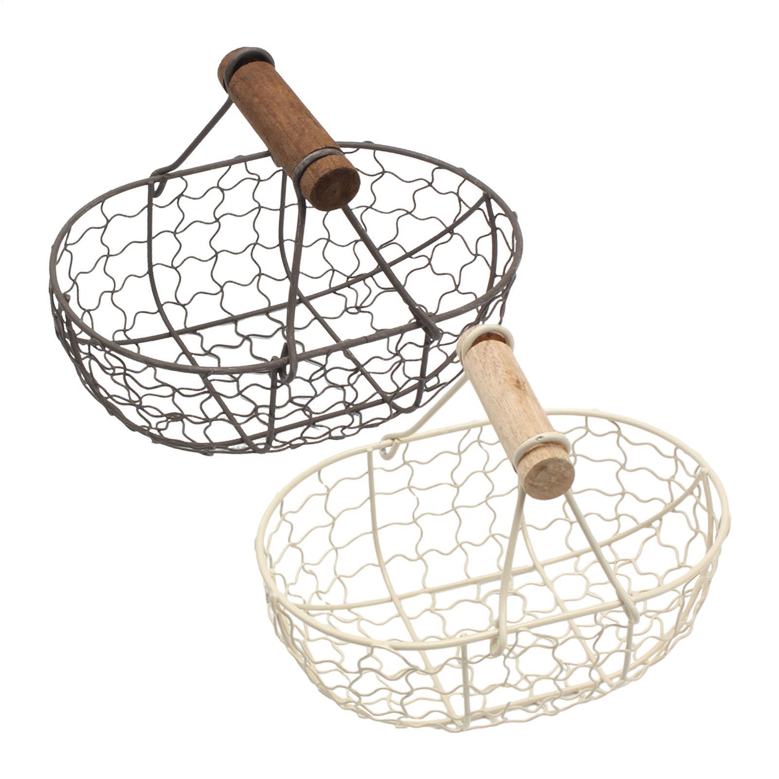 ตะกร้าเหล็กพร้อมหูจับไม้ สำหรั - Food Snacks Basket บทวิจารณ์และราคา