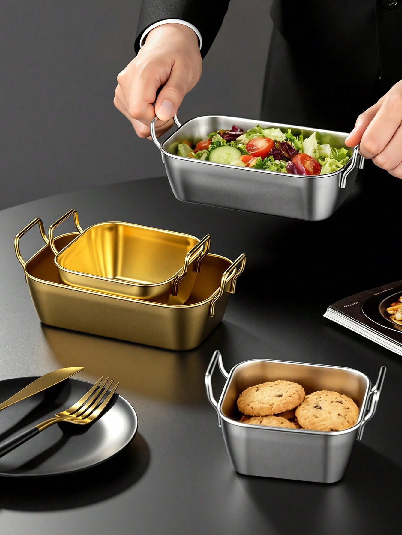 ตะกร้าสแตนเลสสองหูสำหรับใส่เฟร - Food Snacks Basket บทวิจารณ์และราคา